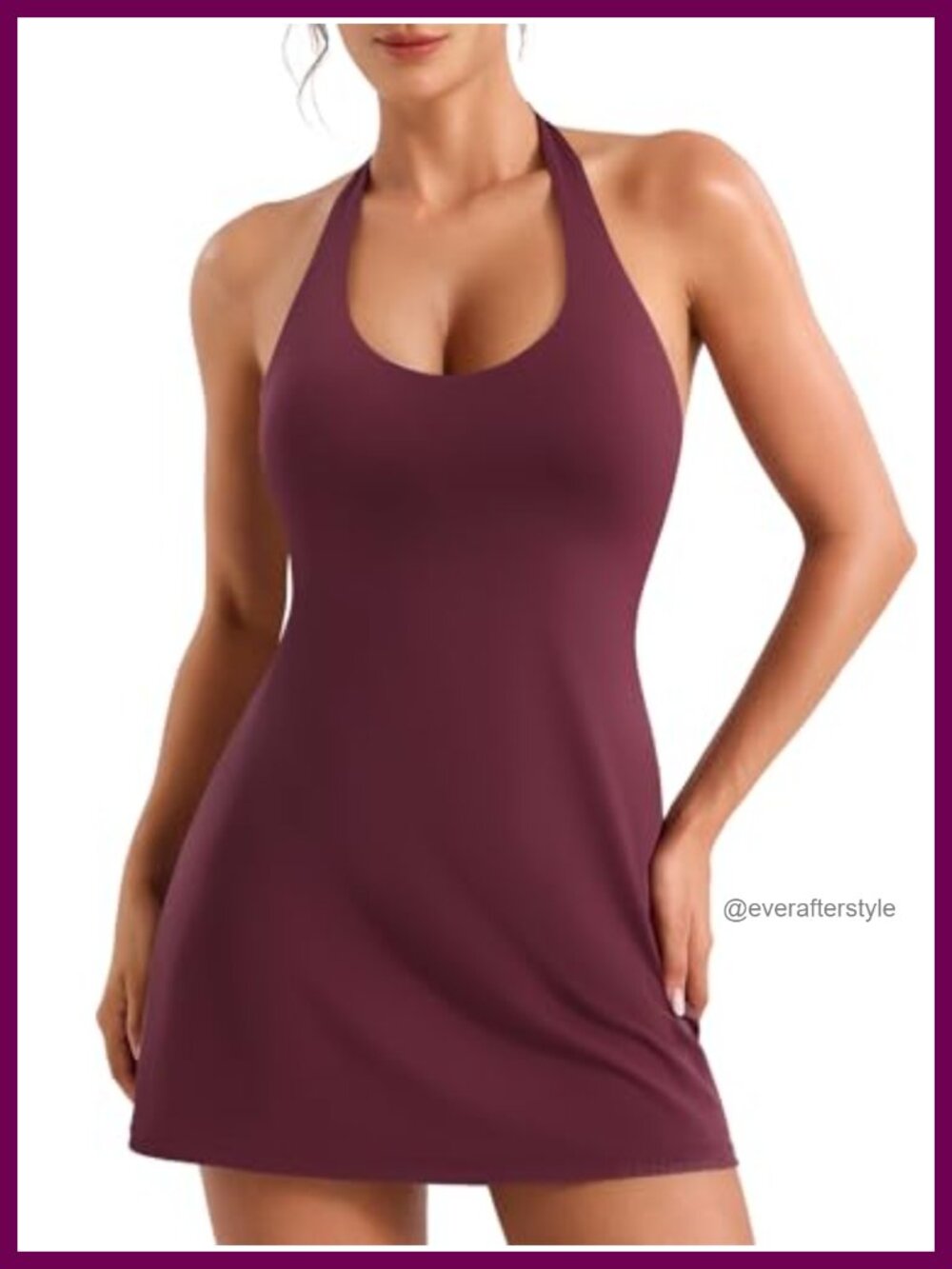 Halter Neck Tennis Dress Built-in Shorts Removable Bra A-Line Activewear